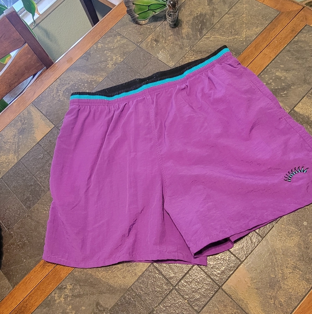 Vtg Y2K Cheetah Brand‎ Women's Purple With Turquoise Shorts SZ L